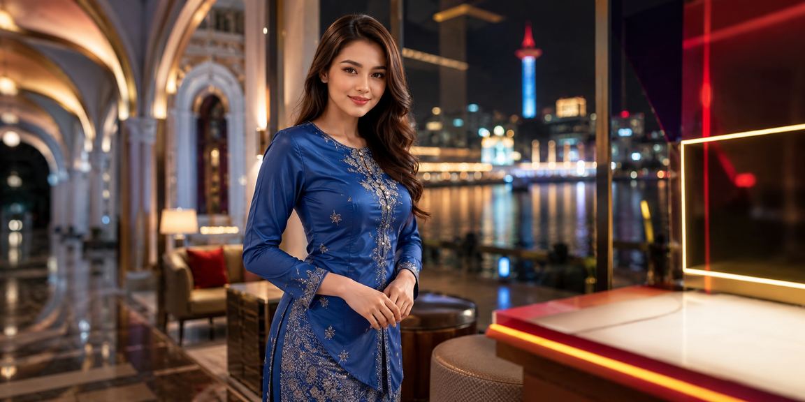 Pengguna Malaysia berpakaian baju kurung menggunakan platform hiburan 88gasia dengan selamat